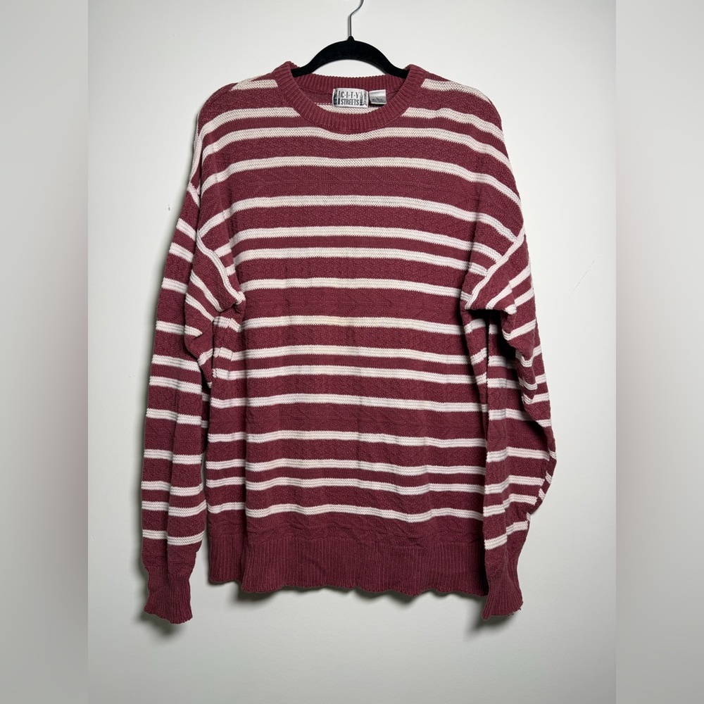 City Street Knit Sweater Striped Maroon and‎ White Size Large